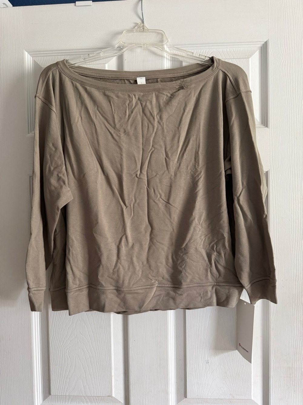 lululemon athletica Relaxed Boatneck Sweatshirt in Taupe, NWT. Damage on collar